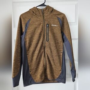 Mens EDDIE BAUER First Ascent Golden/Brown Fleece Hoodie Jacket. Size Small
